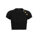 バルマン Balmain LOGO BUTTONS CROPPED TOP ウィメンズ ウェア トップス ニット・セーター・カーディガン Black FR36 ...