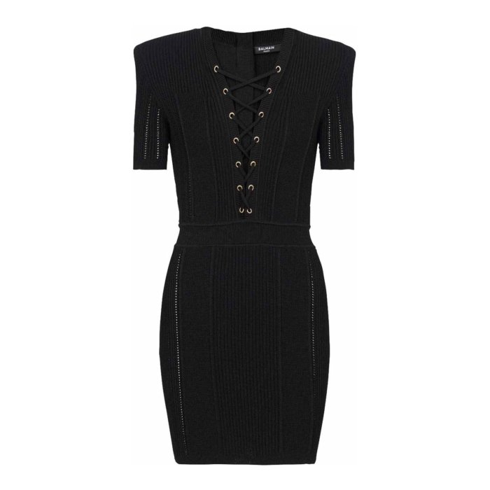 バルマン Balmain V-Neck Dress CF1R6031KF240PA Women ワンピース・ドレス・オールインワン Black 38 36 【送料無料・関税込】