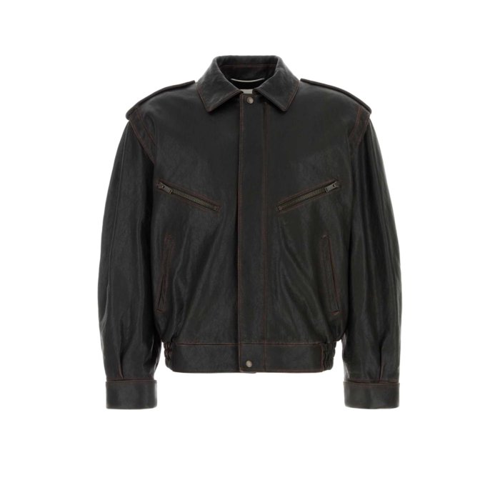 Saint Laurent サンローラン メンズ レザー&ファージャケット・コート 845464YCNX21628 Dark brown leather jac...