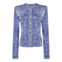 バルマン Balmain Effect denim cardigan ウィメンズ ウェア トップス ニット・セーター・カーディガン Blue 40 女性 EF1...