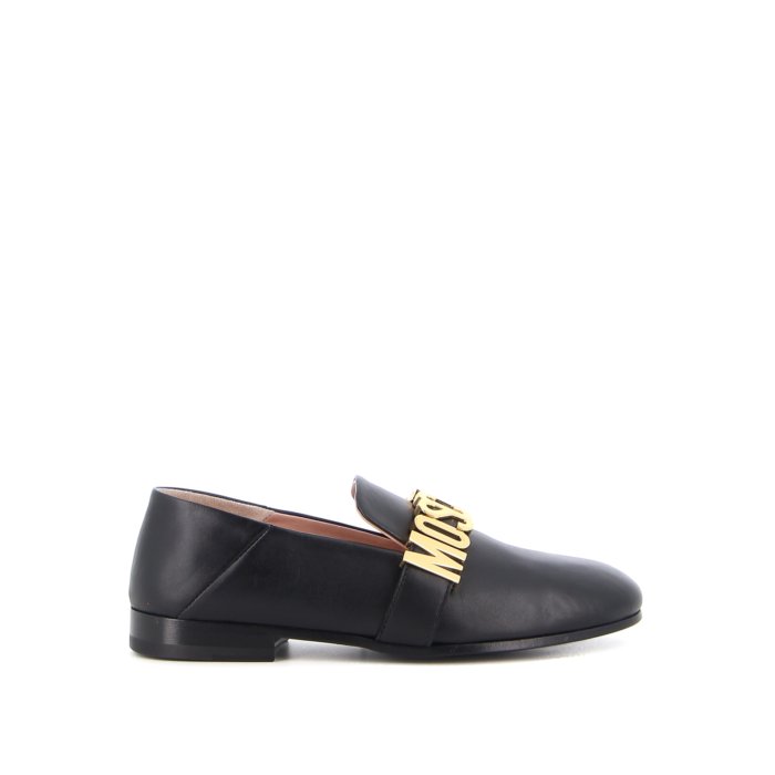 MOSCHINO モスキーノ レディース ローファー MA10192C1EMF0000 Metal logo leather slippers Black 37 ..