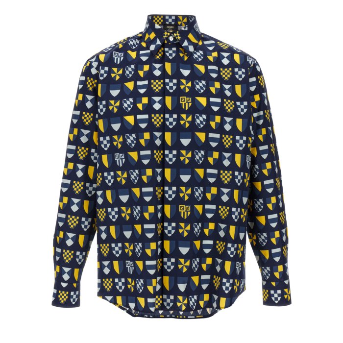 Short Sleeves （Shape Holding） - FENDI フェンディ メンズ シャツ・ブラウス FS1319AU76F0QG3 'FF Araldic' shirt Blue M L S XL 【送料無料・関税込】