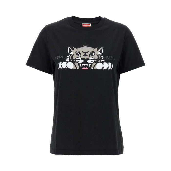 【楽天ブラックフライデー最大80%OFF+P2倍~】KENZO ケンゾー レディース Tシャツ・カットソー FF62TS3524SO99J 'Happy Tiger' T-shirt Black L M S XS 【送料無料・関税込】