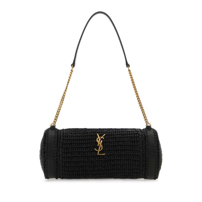 Saint Laurent サンローラン レディース ハンドバッグ・ショルダーバッグ 744504GAABN1000 Black raffia and leather Cassandre shoulder bag Black onesize 【送料無料・関税込】