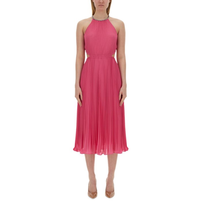 マイケル・マイケル・コース MICHAEL MICHAEL KORS PLEATED GEORGETTE DRESS WITH CUT-OUT DETAILS MS481E77R3663CERISE Women ワンピース・ドレス・オールインワン PINK L M S 【送料無料・関税込】
