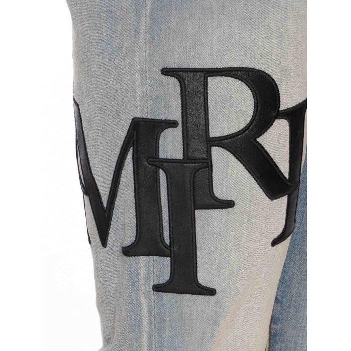 アミリ AMIRI Staggered Embroidered Logo Jeans DNSY1114ANTIQUEINDIGOBLACK Men ジーンズ Blue 31 【送料無料・関税込】