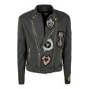 バルマン Balmain Denim Biker Jacket W/ Patch - Kaki メンズ ウェア ジャケット & コート カジュアルジャケット・ベ...