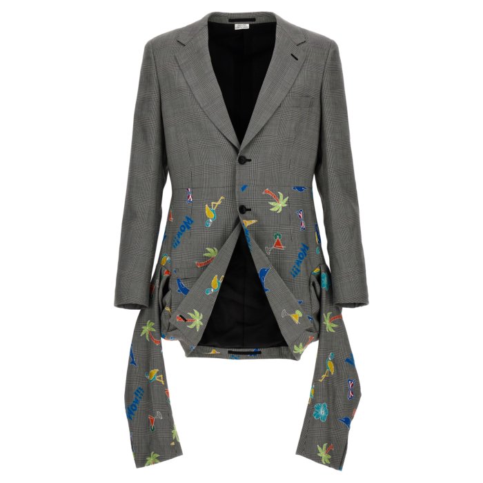 コムデギャルソン オムプリュス Comme Des Gar?ons Homme Plus Embroidery check single-breasted blazer PMJ0030511 Men スーツ・ジャケット Gray XL M 【送料無料・関税込】