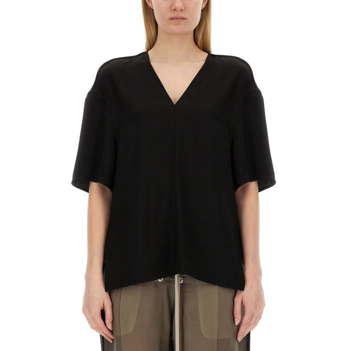 Rick Owens リック オウエンス レディース Tシャツ・カットソー RP01D2236Y09 V-NECK T-SHIRT BLACK 40 38 【送料無料・関税込】