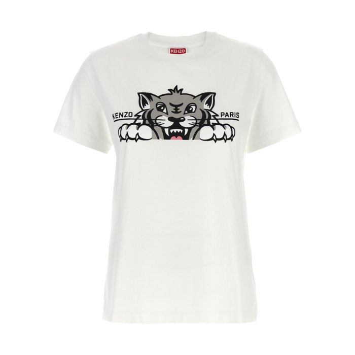 【楽天ブラックフライデー最大80%OFF+P2倍~】KENZO ケンゾー レディース Tシャツ・カットソー FF62TS3524SO02 'Happy Tiger' T-shirt White L M S XS 【送料無料・関税込】