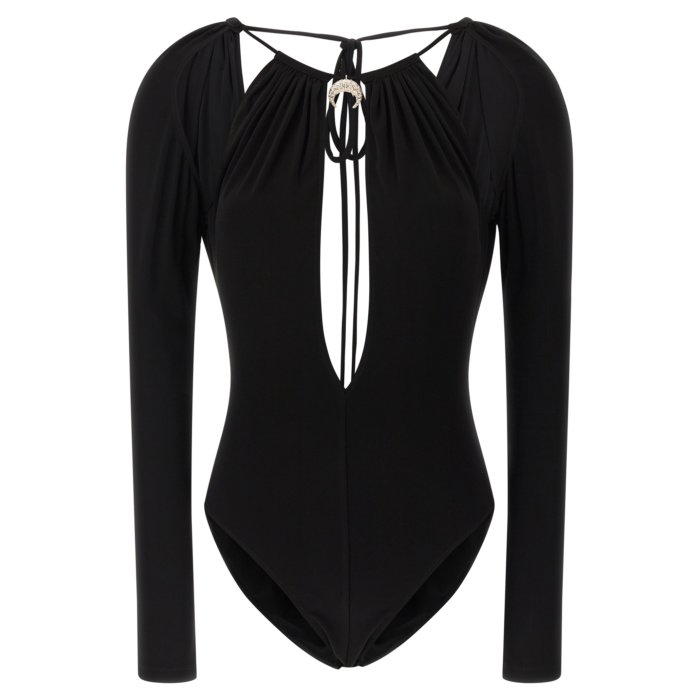 【楽天スーパーセール 最大80%OFF+P2倍~】MARINE SERRE マリーン セル レディース ボディスーツ WTO459ACJER0082BK99 Jewel pendant bodysuit Black FR36 FR38 36 38 40 【送料無料・関税込】