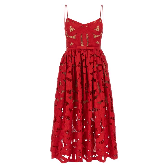 セルフ・ポートレイト self-portrait 'Red Bow Embroidered Midi' dress PF25013MRRED Women ワンピース・ドレス・オールインワン Red UK10 UK12 UK6 UK8 6 8 10 12 【送料無料・関税込】