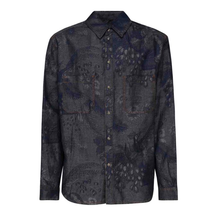 ETRO エトロ メンズ シャツ・ブラウス MRNE000399TTE14S9091 Denim shirt with paisley Blue L S M XL 【送料無料・関税込】