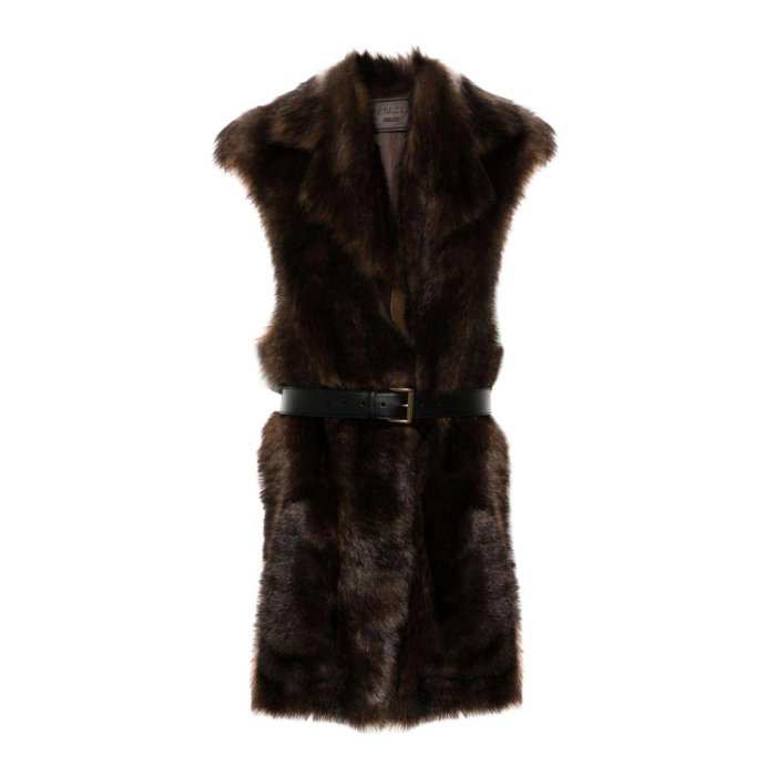 Prada プラダ レディース レザー&ファージャケット・コート 59463SOOO15PFF0343 Fur Gilet Brown 40 42 38 【送料...
