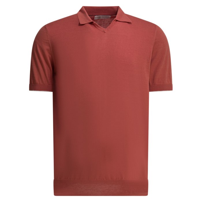 乐天商城 - Brunello Cucinelli ブルネロ・クチネリ メンズ ニット・セーター・カーディガン M29800145CIJ11 Cotton buttonless polo shirt Red 52 50 【送料無料・関税込】