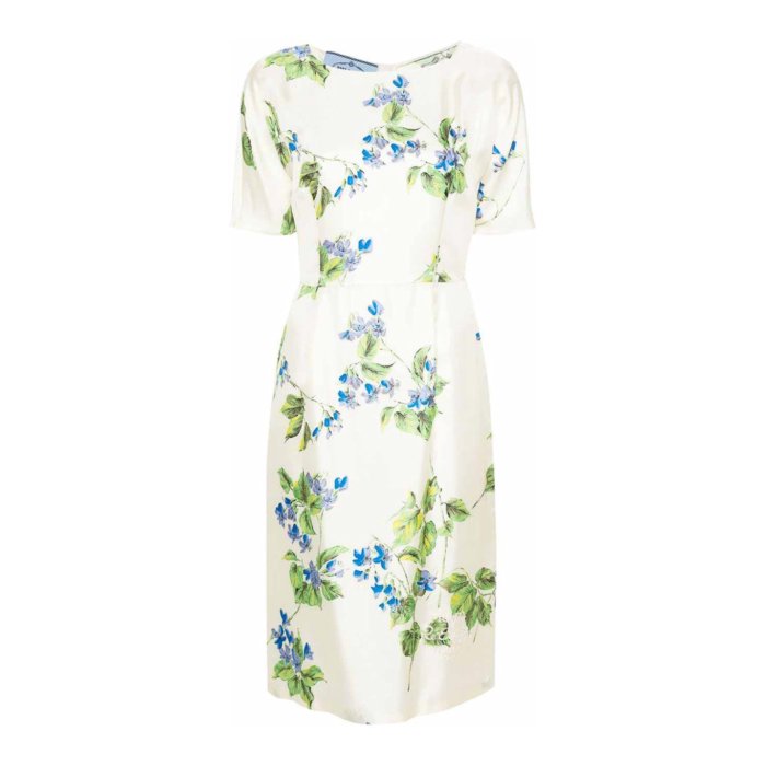 プラダ Prada Floral-print twill dress P3L96RSOOO14NZF0K74 Women ワンピース・ドレス・オールインワン White 42 38 【送料無料・関税込】