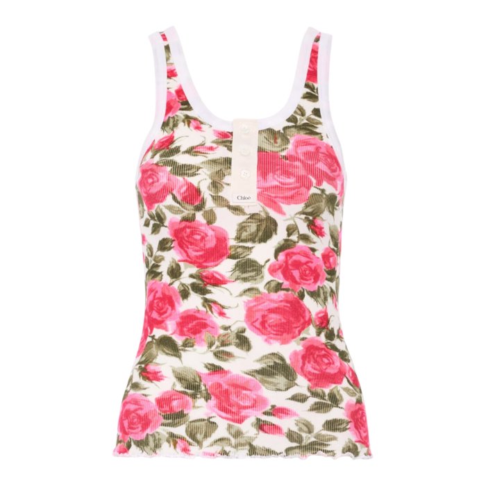 Chloe 클로이 레이디스 탱크탑·캐미솔 CH26UJH5890991Y STRETCH COTTON TOP WITH FLORAL PRINT White MS XS L [무료우송·관세 포함]