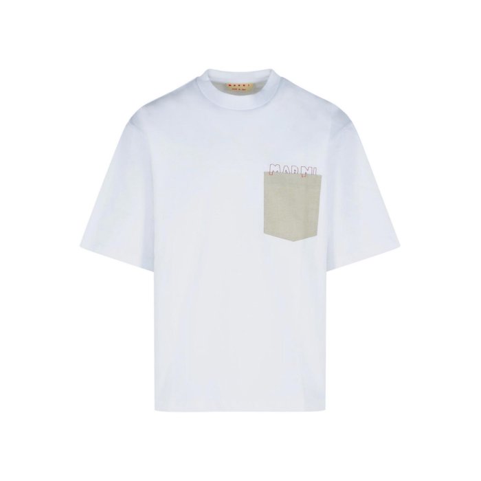 【楽天スーパーセール 最大80%OFF+P2倍~】Marni マルニ メンズ Tシャツ・カットソー HUMU0352QSUTC40600W01 White Cotton T-Shirt White 52 50 【送料無料・関税込】