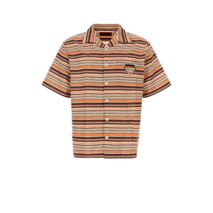 Prada プラダ メンズ シャツ・ブラウス UCS414SUMO17N4F0038 Embroidered cotton blend shirt Stripped M L XL 【送料無料・関税込】