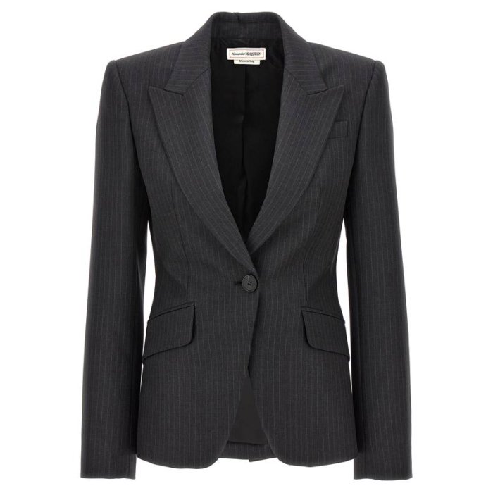 アレキサンダー・マックイーン Alexander McQUEEN PINSTRIPED SINGLE-BREASTED BLAZER ウィメンズ ウェア ジャケット & コート スーツ・ジャケット Grey 女性 798500QJAEI1124 【送料無料・関税込】