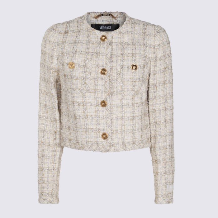 ヴェルサーチェ VERSACE Jackets ウィメンズ ウェア ジャケット & コート スーツ・ジャケット BISCUIT/WHITE Multicolor 40 42 IT38 IT40 女性 10189441A136462KN80 【送料無料・関税込】