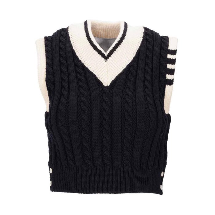 トム・ブラウン Thom Browne Classic Baby Cable V Neck Pullover Vest ウィメンズ ウェア ジャケット & コート カジュアルジャケット・ベスト DARK BLUE 40 42 女性 FKV205AY1024415 【送料無料・関税込】