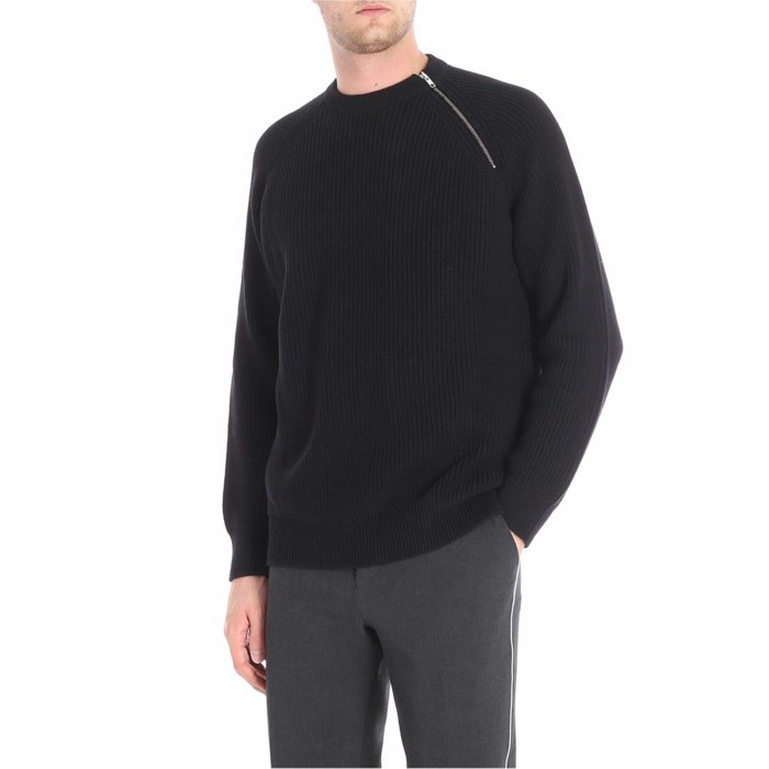 󥾡 KENZO Ribbed black pullover with zip on the necklin 5PU2043BA99AW...
