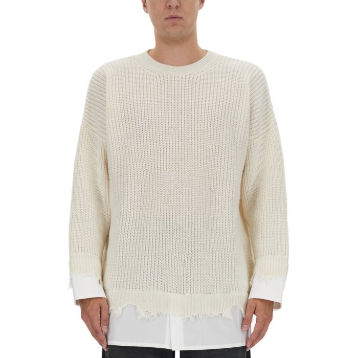 MM6 Maison Margiela エムエムシックス メンズ ニット・セーター・カーディガン S62HL0015S18382101 SHIRT BOTTOM SWEATER IVORY L S M 【送料無料・関税込】