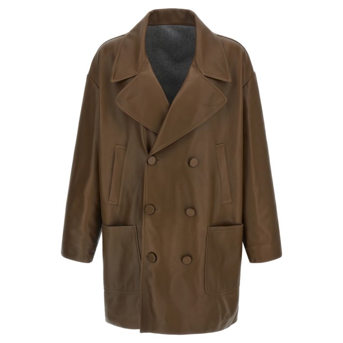 FENDI フェンディ メンズ レザー&ファージャケット・コート FPJ897AQOIF1LUZ Double-breasted leather coat Br...