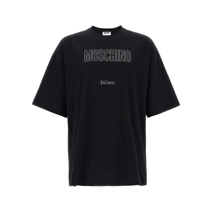 MOSCHINO モスキーノ メンズ Tシャツ・カットソー V071052411555 Rhinestone logo T-shirt Black L M S XL 2XL 【送料無料・関税込】