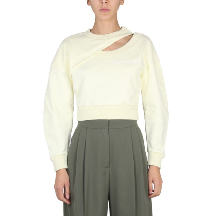 【楽天ブラックフライデー最大80%OFF+P2倍~】Alexander McQUEEN アレキサンダー・マックイーン レディース スウェット・フーディー 729894QLABG7025 CROPPED SWEATSHIRT IVORY 40 38 36 【送料無料・関税込】(4)