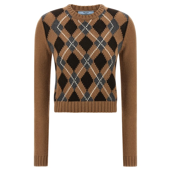 Prada プラダ レディース ニット・セーター・カーディガン P24S2VSOOO172DF0040 Argyle sweater Brown IT40 IT42 IT44 38 40 42 44 【送料無料・関税込】のサムネイル