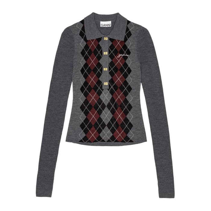 GANNI ガニー レディース ポロシャツ K2314523 GREY KNITTED POLO S ...