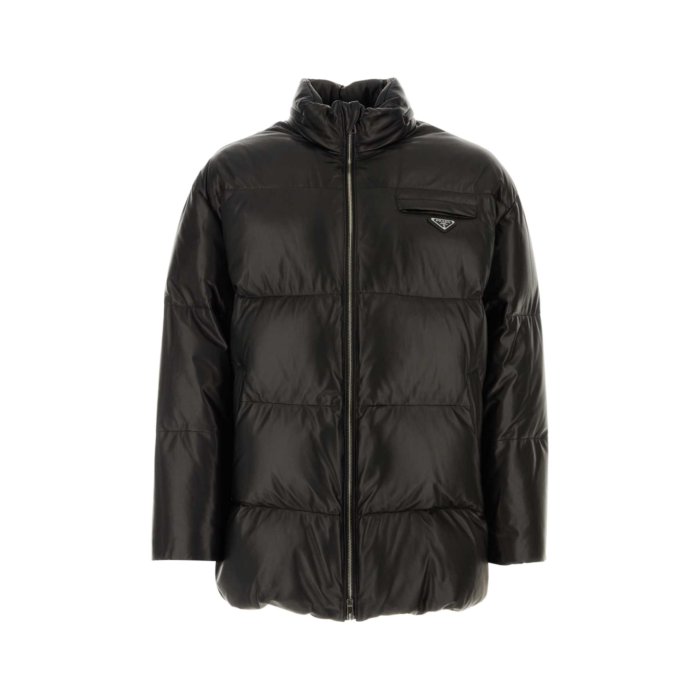 Prada プラダ メンズ ダウンジャケット・コート UPS559JHIF0002 Black nappa leather down jacket Black ...