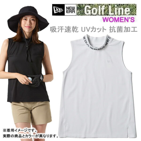 乐天商城 - ニューエラ ゴルフ モックネック Women's ノースリーブ ミッドネック Tシャツ Jacquard Logo ホワイト (14859885) レディース NEWERA【s2】