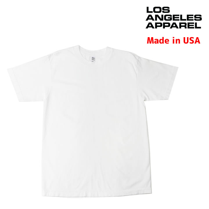 【マラソン期間★3000円以上で300円OFFクーポン】LOS ANGELES APPAREL ロサンゼルスアパレル / 無地 肉厚 6.5oz 半袖Tシャツ / Short Sleeve Garment Dye Crew Neck T-Shirt - WHITE / 1801GD アメアパ ロスアパ LAアパレル 白 ホワイト【s3】