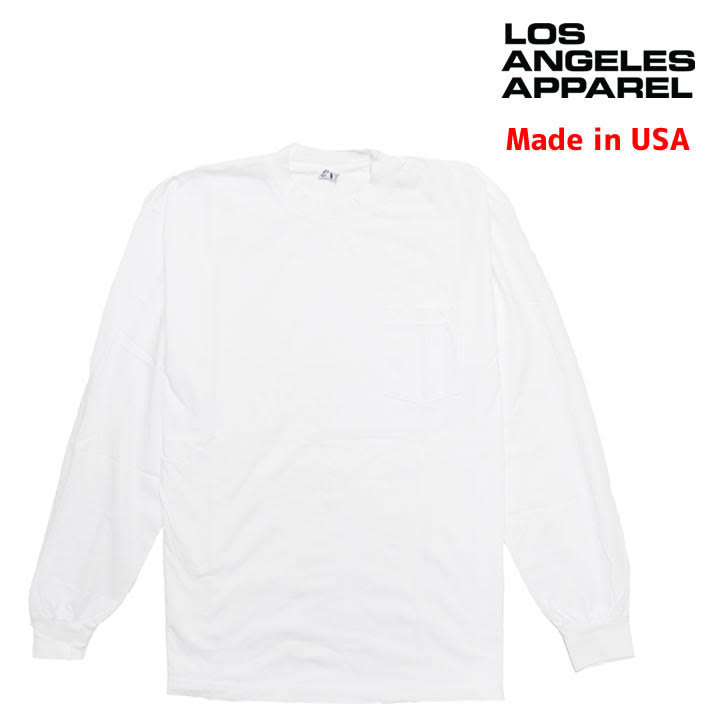 楽天スノーボードSTOMPLOS ANGELES APPAREL ロサンゼルスアパレル / 無地 肉厚 6.5oz 長袖 ポケットTシャツ ロンTEE / Long Sleeve Garment Dye Pocket T-Shirt - WHITE / 1810GD 長袖Tシャツ アメアパ ロスアパ LAアパレル ホワイト 白 ポケT 【s7】