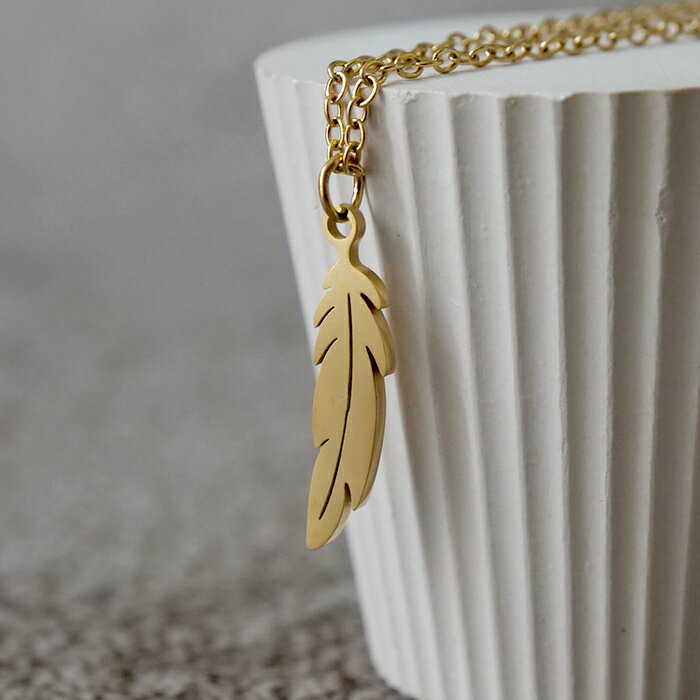 羽根デザイン ネックレス フェザーネックレス 小ぶり ゴールド メンズ ダブル喜平 チェーン