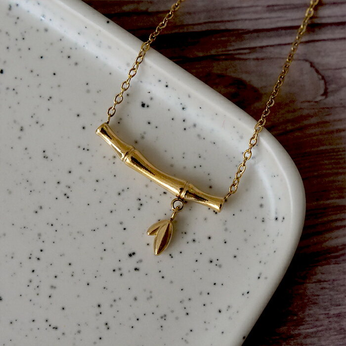 楽天天然石とステンレスのお店　Akane【最大50％オフ スーパーSALE】 金属アレルギー対応 【47. バンブー ネックレス アズキチェーン ゴールド 40cm】 アジャスター付 ステンレス 316 竹 サージカル 医療用 45cm 【メール便送料無料】