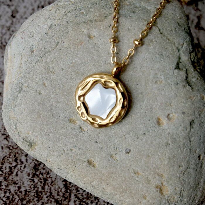 金属アレルギー対応【71. シェル コイン ネックレス ゴールド 40cm】 アジャスター付 サージカルステン..