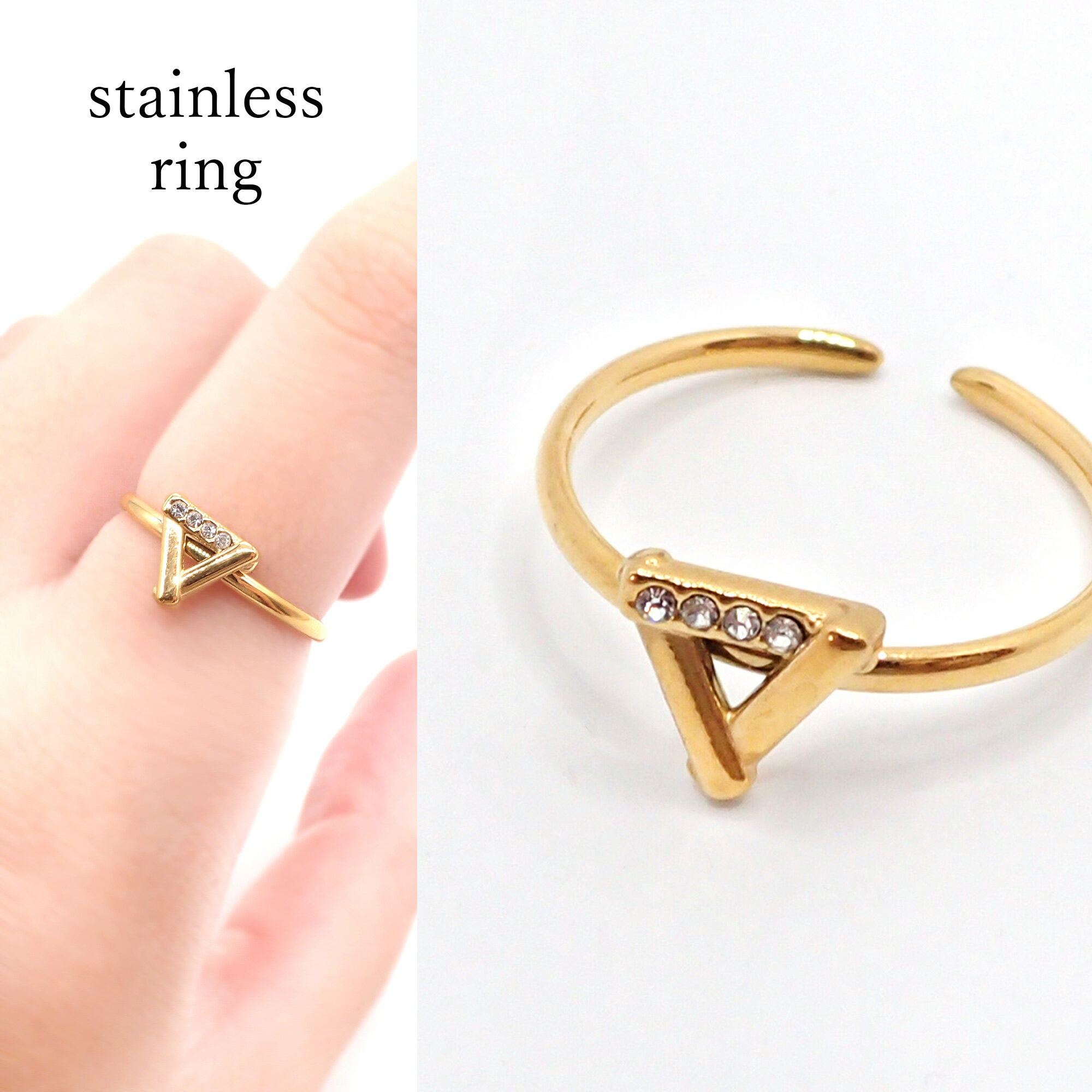 ステンレス 15. トライアングル リング 1個 フリーサイズ 三角 金属アレルギー対応 指輪 ゴールド 小さい 小さめ かわいい シンプル ア..