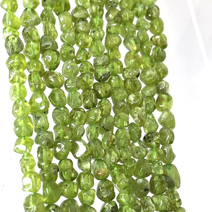【約40cm 連】 ペリドット タンブル 粒サイズ約6-7mm 天然石ビーズ ハンドメイドパーツ ネックレス ブレスレット アクセサリーパーツ 素材 手芸 ビーズ 【1本売り】