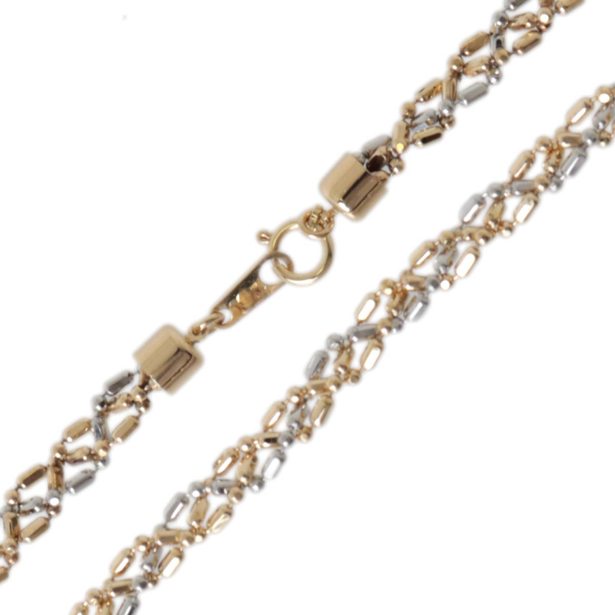 【中古】 シリンダー カットボール 3連編み込み ブレスレット アンクレット K18 Pt850 約22.5cm 重量約8.8g NT 磨き仕上げ品 Sランク