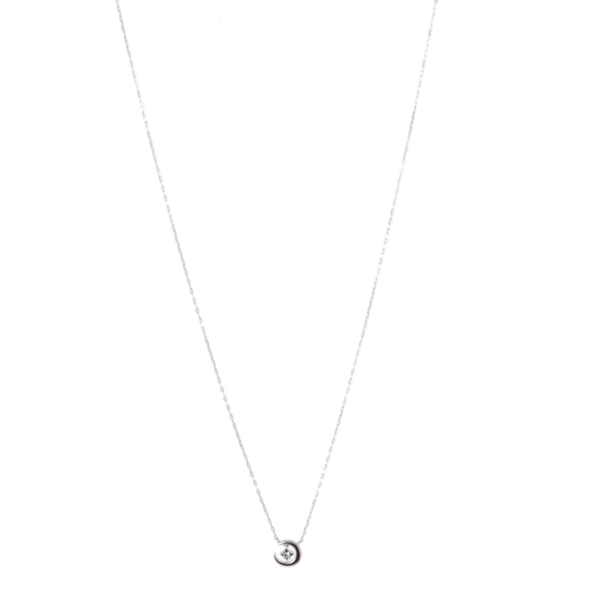 ブランドショップ リバースの【中古】 4℃ ヨンドシー 三日月モチーフ ネックレス 角小豆 カットアズキチェーン K10 10金×カラーストーン ホワイトゴールド 39.7cm 1.2g NT Bランク｜アングル2