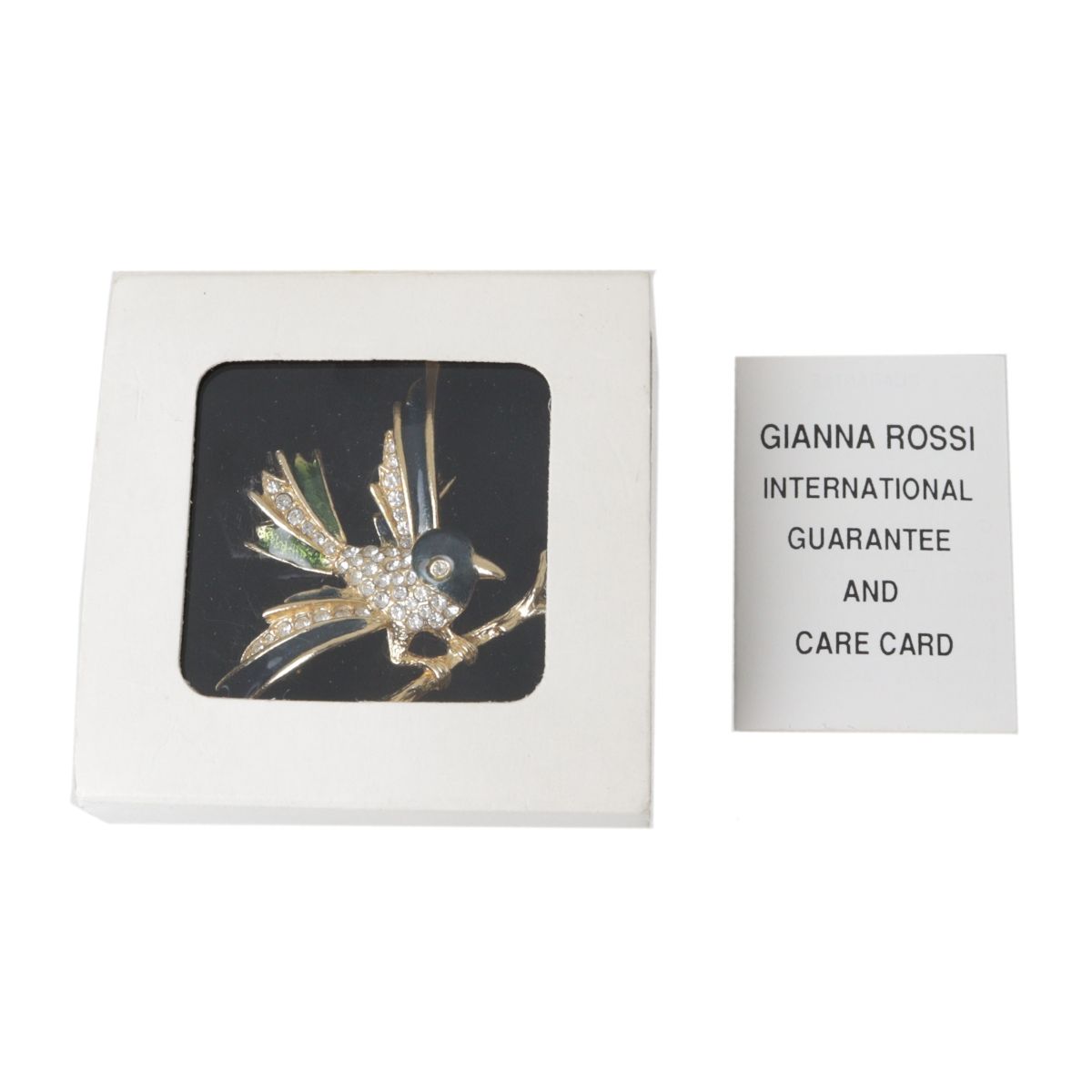 Rakuten - 【中古】 GIANNA ROSSI 野鳥 鳥 バード ラインストーン ブローチ イギリス製 金×深緑×緑×クリア NT 美品 Aランク