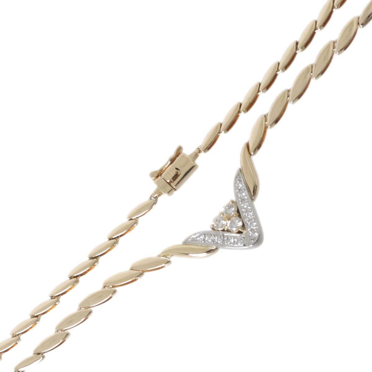 Rakuten - 【中古】 0.403ct Vデザイン ダイヤ ペンダント K18×Pt850×ダイヤモンド 首周り約42cm 重量約18.9g NT 磨き仕上げ品 Aランク
