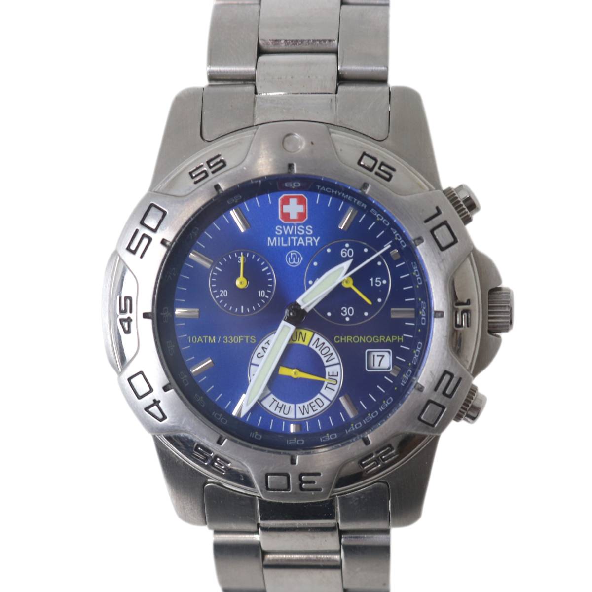 【中古】 swiss military メンズクォーツ 腕時計 2221M 腕回り約18cm ベルト幅約18mm ケース42.9×47.9(mm) NT Bランク