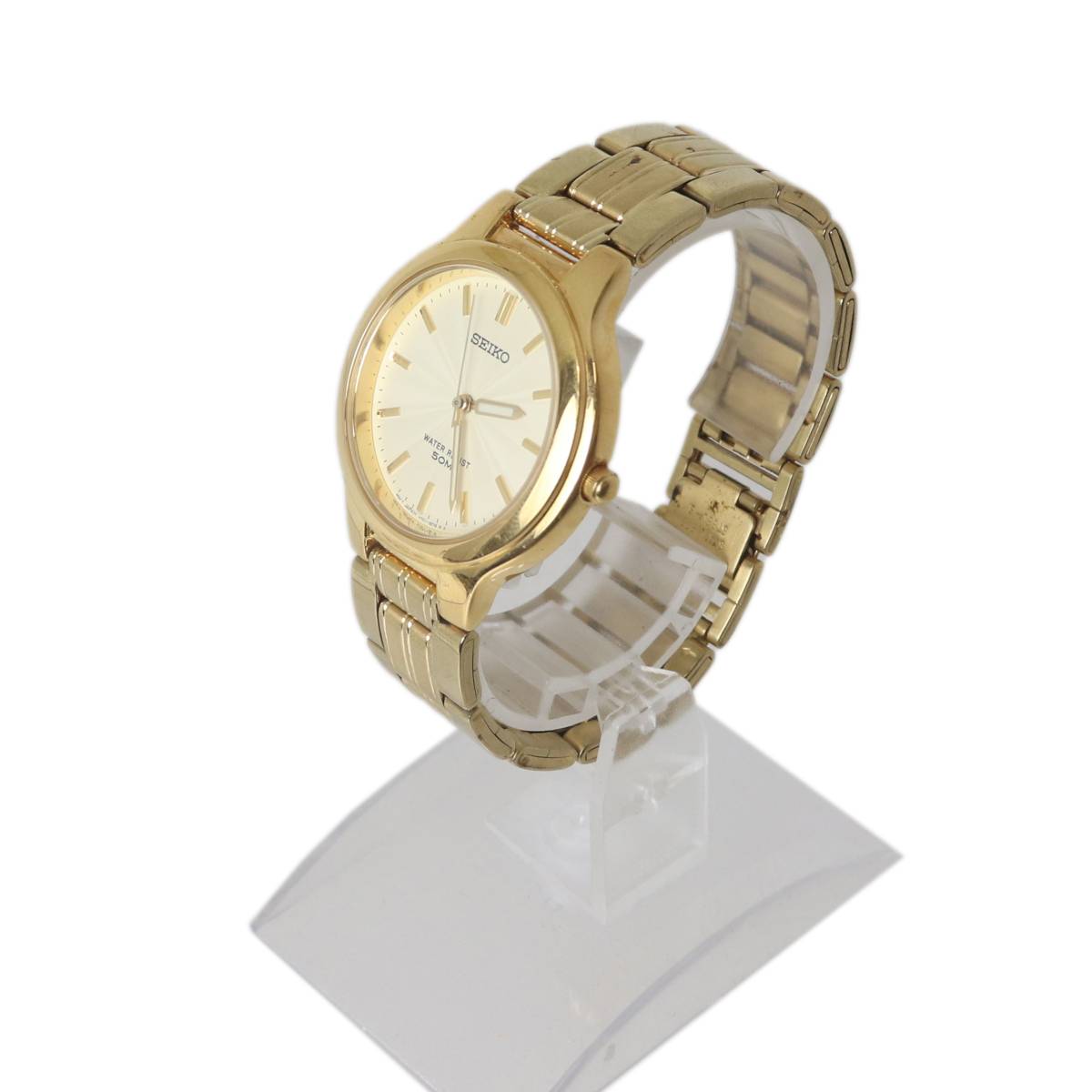 【中古】 SEIKO セイコー メンズクオーツ 腕時計 ゴールド V701-2H10 腕回り約17.5cm ベルト幅17mm ケース35×40.5(mm) NT Bランク