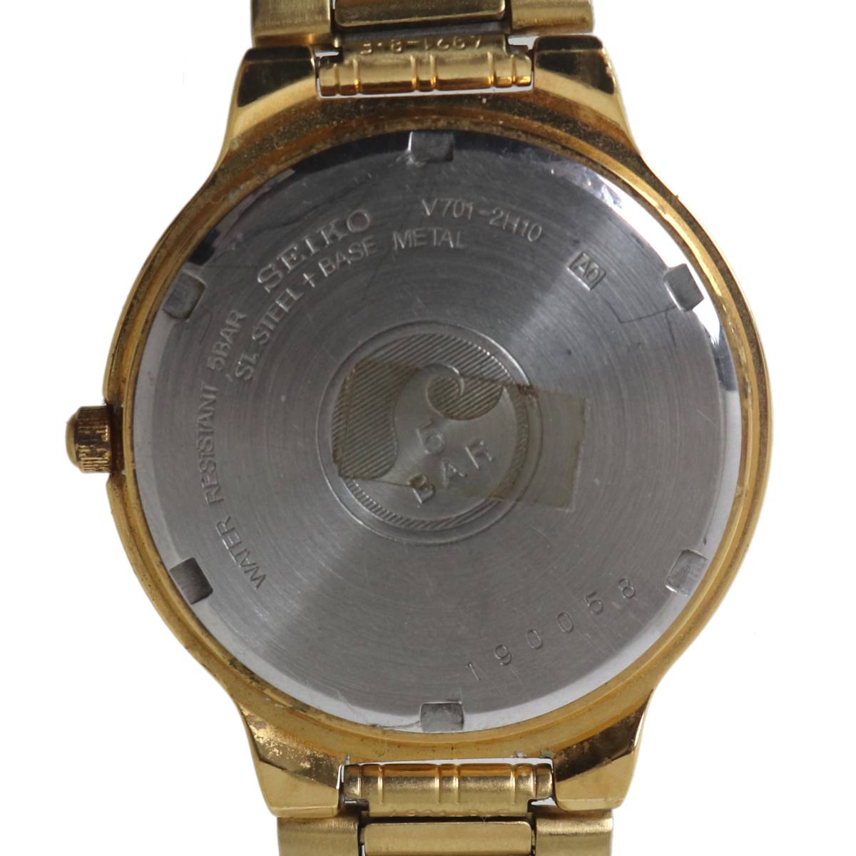 【中古】 SEIKO セイコー メンズクオーツ 腕時計 ゴールド V701-2H10 腕回り約17.5cm ベルト幅17mm ケース35×40.5(mm) NT Bランク