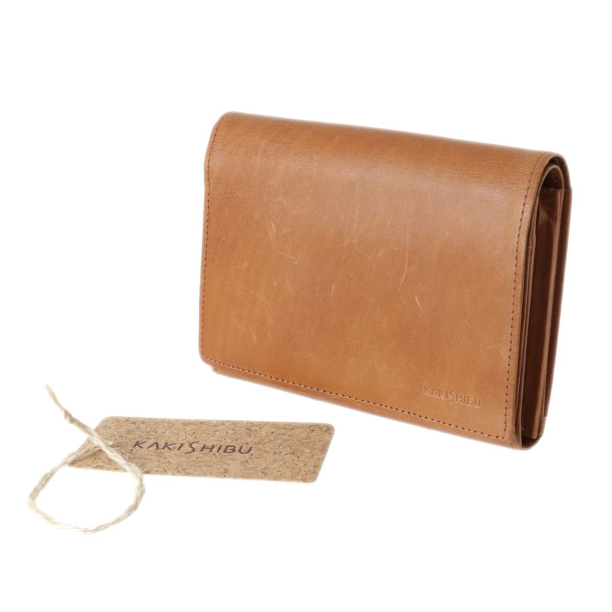 【中古】 KAKISHIBU 柿渋染 レザー 二つ折り財布 牛革 ブラウン ホック開閉 14×10.5×2.6(cm) NT Bランク